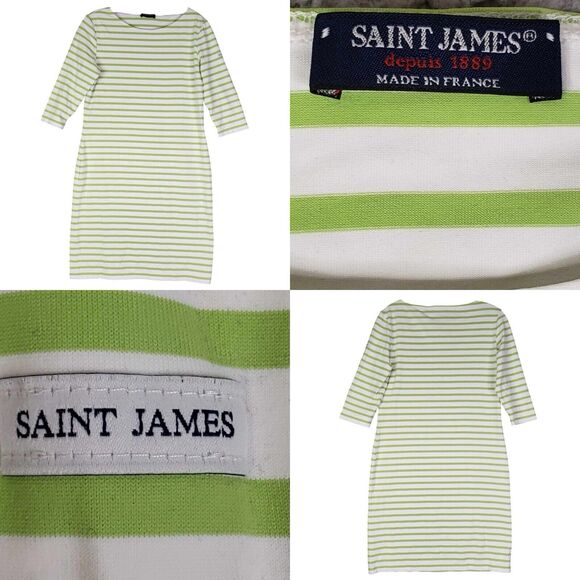 Saint James Dress Propriano Lime Green White Striped Size 10 Jersey Stretch - Picture 1 of 10